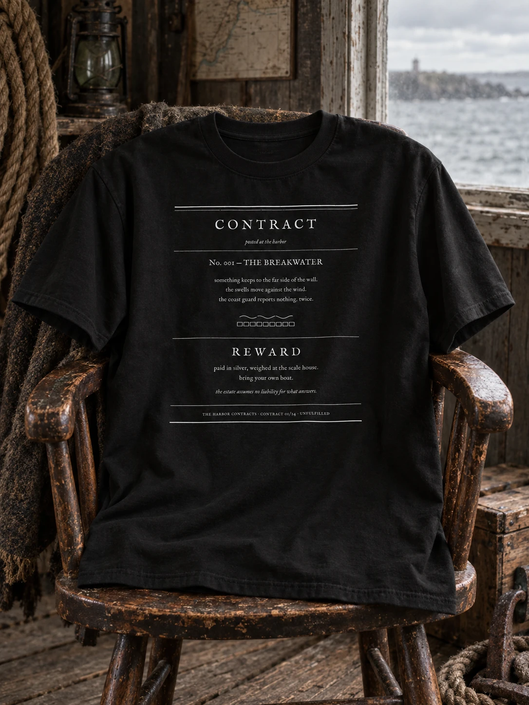 lot no. 007, the breakwater — contract no. 001 printed whole as the reward poster it is